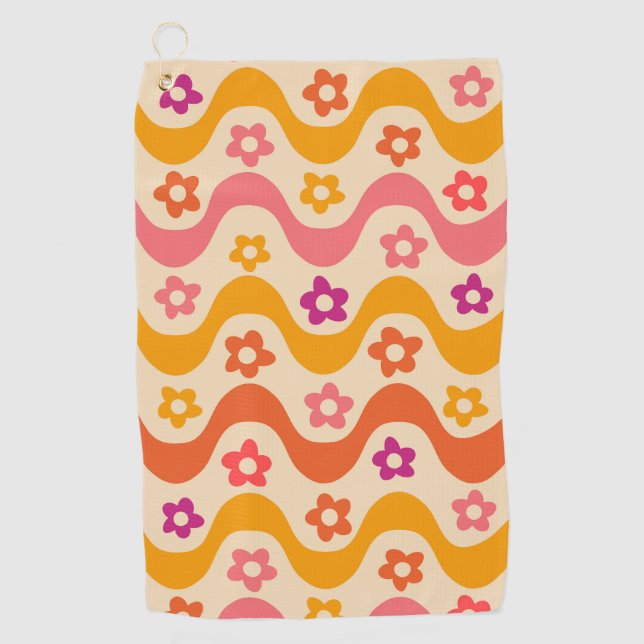 Toalla De Golf Patrón de flores groovy lindas en ondas retro   (Anverso)