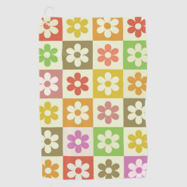 Toalla De Golf Patrón de Flores Retro Coloridas y Comprobadas