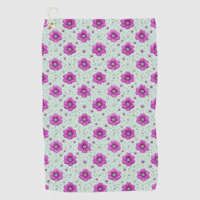 Toalla De Golf Patrón de flores rosadas con gotas (Anverso)