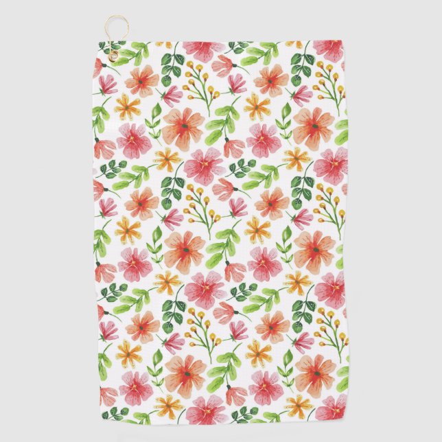 Toalla De Golf Patrón de flores rosadas en acuarela (Anverso)