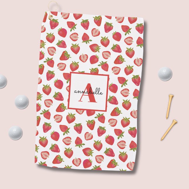 Toalla De Golf Patrón de fresa (Strawberry monogram personalized golf towel. Matchig golf gifts available.)