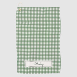 Toalla De Golf Patrón de Gingham en verde con nombre