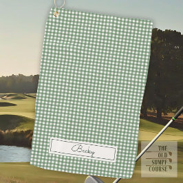 Toalla De Golf Patrón de Gingham en verde con nombre