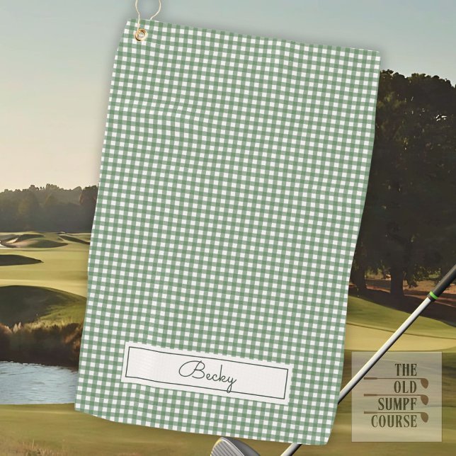 Toalla De Golf Patrón de Gingham en verde con nombre (Subido por el creador)