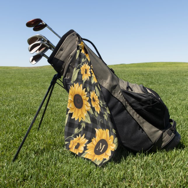 Toalla De Golf Patrón de girasoles de Gingham (Verde)