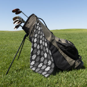Toalla De Golf Patrón de hoja de anciano negro blanco gris