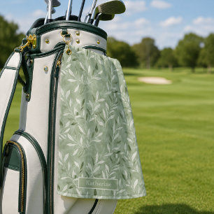 Toalla De Golf Patrón de hojas de olivo elegantes con nombre pers