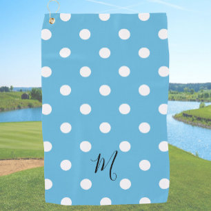 Toalla De Golf Patrón de lunares azules clásicos Monograma