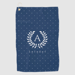 Toalla De Golf Patrón de lunares con monograma de laurel blanco s