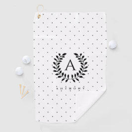 Toalla De Golf Patrón de lunares con monograma de laurel en blanc