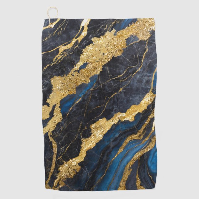 Toalla De Golf Patrón de mármol azul con oro (Anverso)