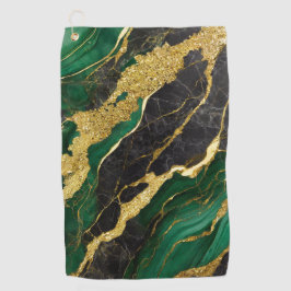 Toalla De Golf Patrón de mármol verde con oro
