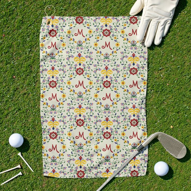 Toalla De Golf Patrón de monograma escandinavo Rosemaling Nordic (Subido por el creador)