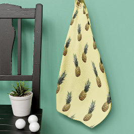 Toalla De Golf Patrón de piña tropical amarillo pálido monogramad