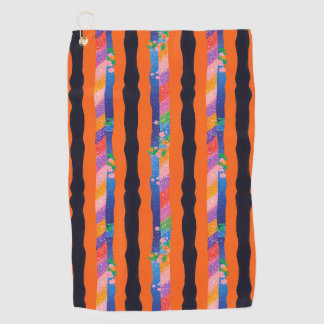 Toalla De Golf Patrón de raya ondulada floral naranja