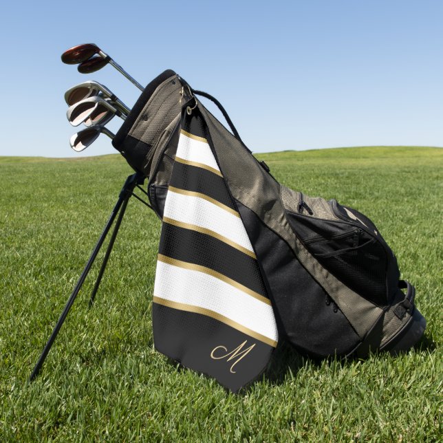 Toalla De Golf Patrón de rayas de blanco y oro negro (Verde)