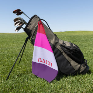 Toalla De Golf Patrón de rayas rojas, rosadas y púrpura