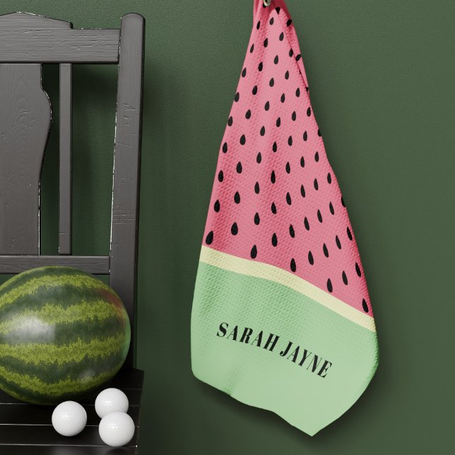 Toalla De Golf Patrón de semillas de sandía moderna rosa y verde (🍉Show off your love for this juicy fruit by adding your name. Get ready to hit the golf course! 🍉)