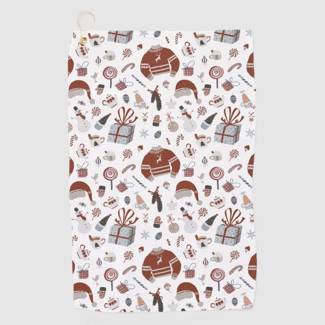 Toalla De Golf Patrón de suéter de Navidades retro (Anverso)