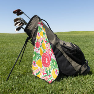 Toalla De Golf Patrón de verano de acuarela de monograma de fruta