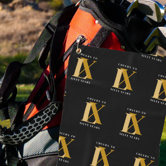 Toalla De Golf Patrón elegante de cumpleaños negro y oro
