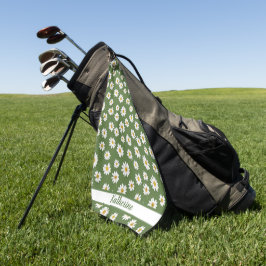Toalla De Golf Patrón floral Boho Daisy verde Nombre 