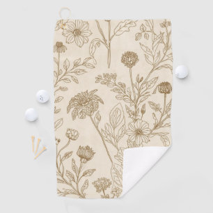 Toalla De Golf Patrón floral de arte de línea botánica sepia anti