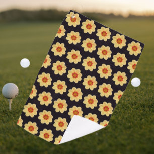 Toalla De Golf Patrón floral de Dahlia amarillo en negro
