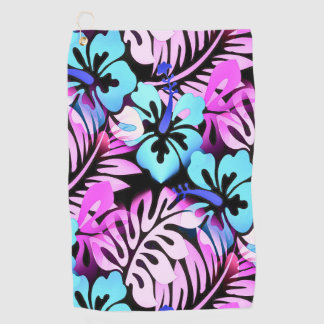 Toalla De Golf Patrón Floral Hawaiano Rosa Tropical Azul Acuático