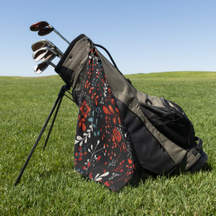 Toalla De Golf Patrón floral intrincado con golf blanco y dorado