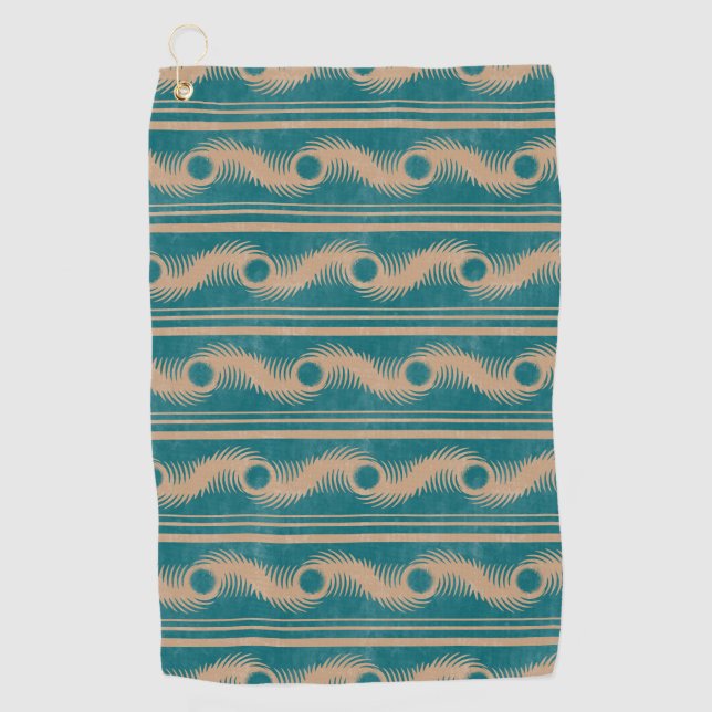 Toalla De Golf Patrón geométrico rayado verde azulado y caramelo (Anverso)