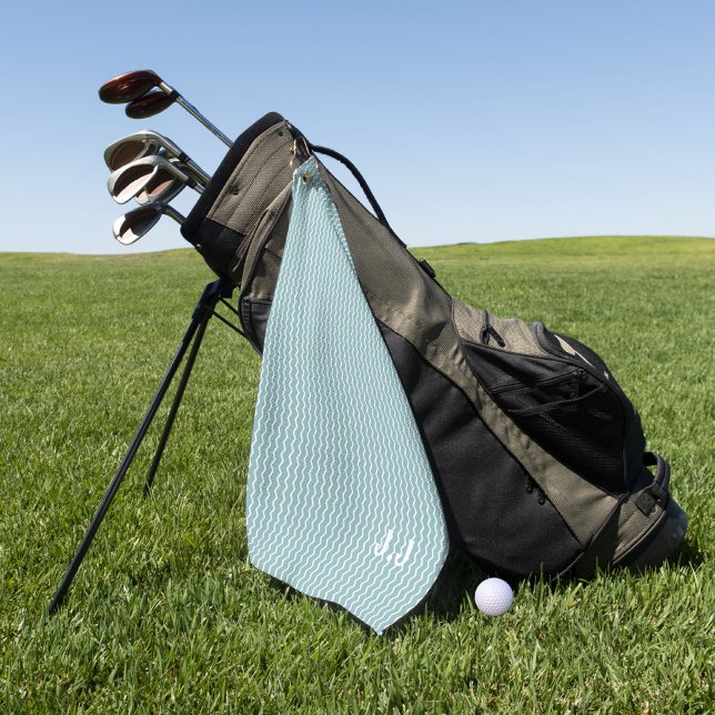 Toalla De Golf Patrón moderno Monograma Pastel Azul Ola Blanca (Subido por el creador)