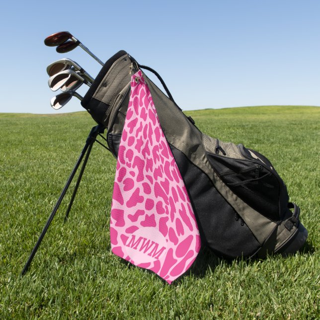 Toalla De Golf Patrón rosa de piel de jirafa monograma (Verde)