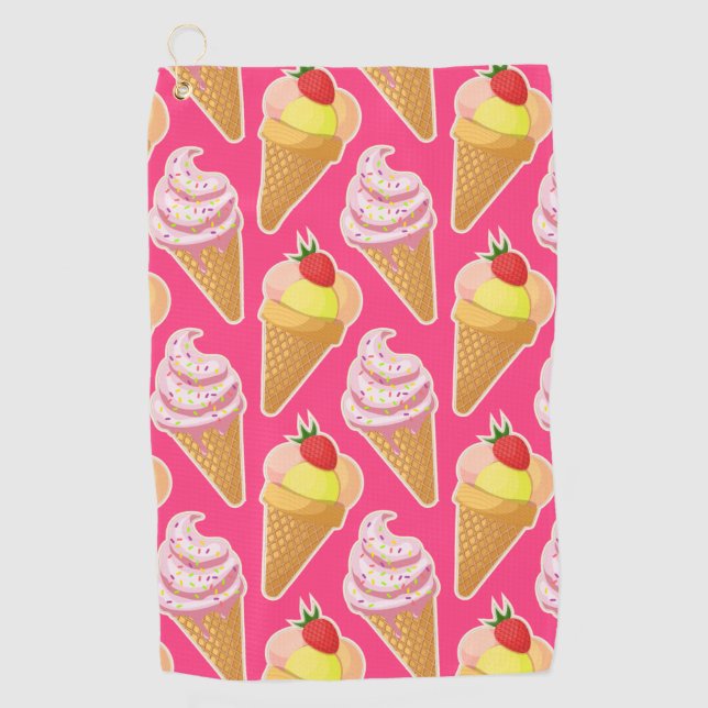 Toalla De Golf Patrón rosa kawaii con helado de fresa (Anverso)