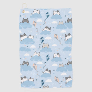 Toalla De Golf Patrón sin foco Cute Kawaii Cats nubes cometa