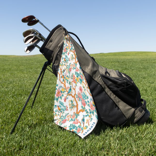 Toalla De Golf Patrones de inspiración asiática, aves de flores c (Verde)