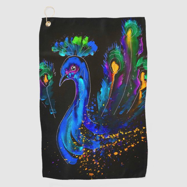 Toalla De Golf Pavo real caprichoso pintado (Anverso)
