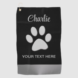 Toalla De Golf Paw de perro plateado sobre fondo negro