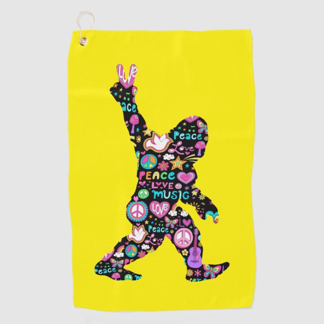 Toalla De Golf Peace Love Bigfoot Hippie Funny Bigfoot Lover (Anverso)