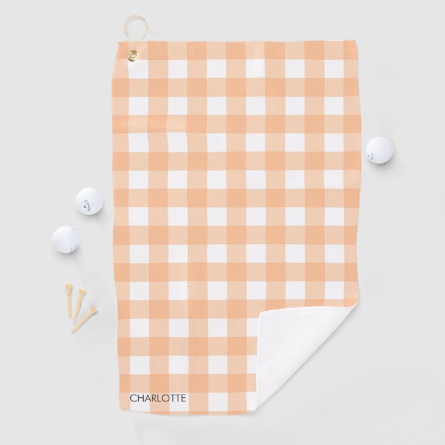 Toalla De Golf Peach Personalizada Gingham Plaid (In situ)