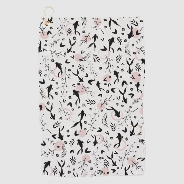 Toalla De Golf Peces y ramas de pintura japonesa (Anverso)