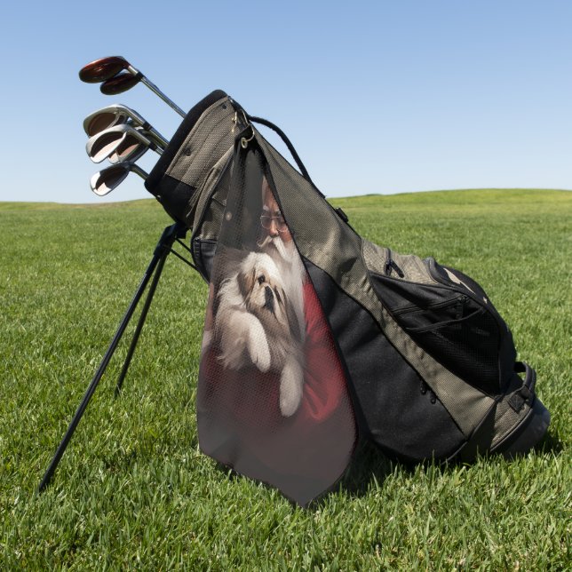 Toalla De Golf Pekingeses con Navidades festivos de Santa Claus (Verde)
