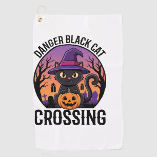 Toalla De Golf Peligro de Halloween Gato Negro Cruzando