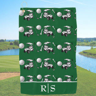 Toalla De Golf Pelotas de Golf y Carrito Modernas Verdes con Mono
