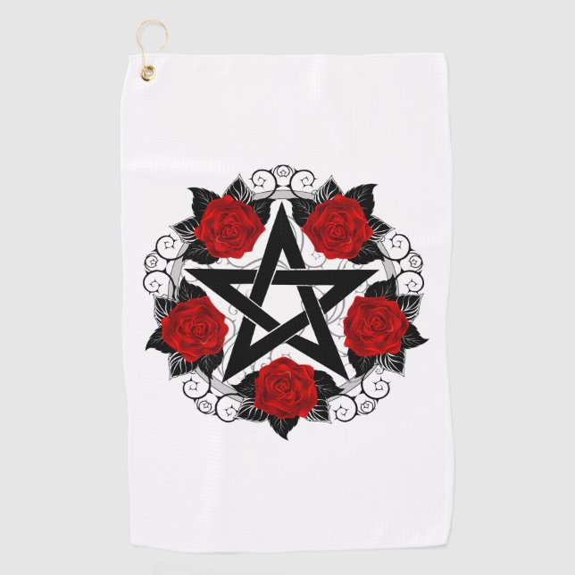 Toalla De Golf Pentagram con rosas rojas (Anverso)