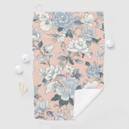 Toalla De Golf Peonías Azules Melocotón Botánico Floral Vintage
