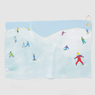 Toalla De Golf Pequeños Esquiadores En Snowy Hill