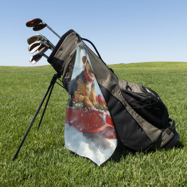 Toalla De Golf Perro Airedale en escurrimiento deja que nieve Nav (Verde)