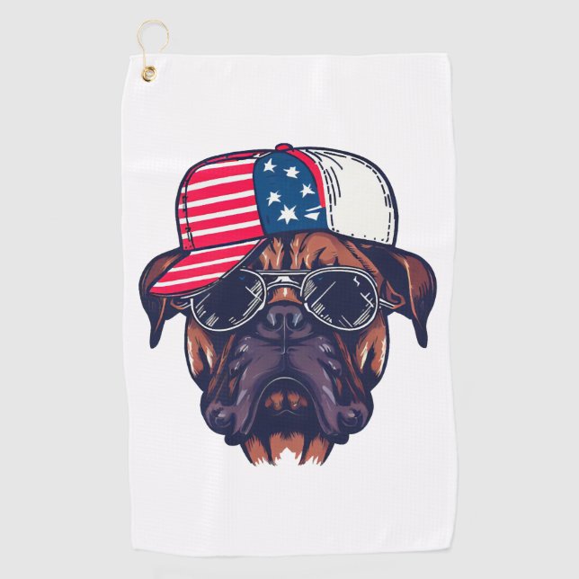 Toalla De Golf Perro Boxer Con Azul Rojo Blanco (Anverso)