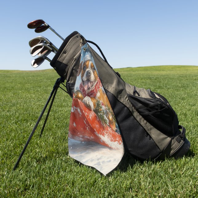 Toalla De Golf Perro Boxer con manchas deja que nieve Navidades (Verde)